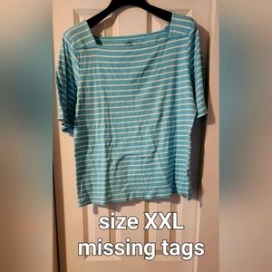 Aqua stripped blue three quater length sleeve tee shirt